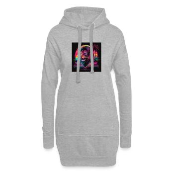 Löwe mit Neonfarben, Synthwave / 80er Jahre - Hoodie-Kleid - Grau meliert - Vorne