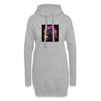 Chat aux couleurs néon, synthwave / 80s - Sweat-shirt à capuche long Femme - gris chiné - Devant