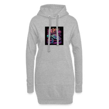 Schildkröte mit Neonfarben, Synthwave / 80er Jahre - Hoodie-Kleid - Grau meliert - Vorne