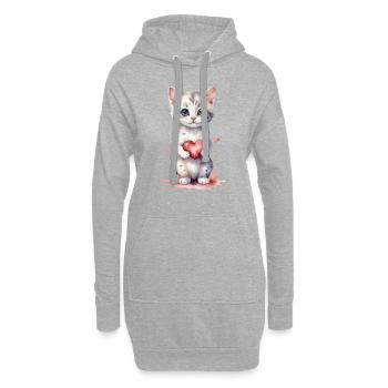 Purrfect Love - Katze mit Herz Aquarell - Hoodie-Kleid - Grau meliert - Vorne