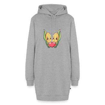 Maïs Couple Amour Coeur Saint Valentin - Sweat-shirt à capuche long Femme - gris chiné - Devant
