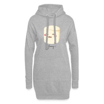Food design chamallow mignon sourire - Sweat-shirt à capuche long Femme - gris chiné - Devant