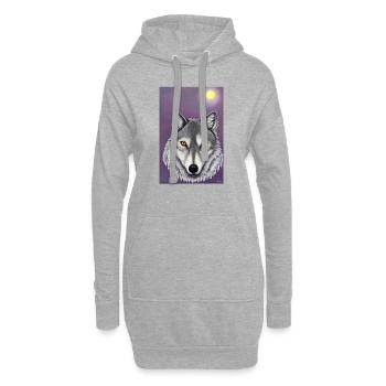 Wolf unter Mond - Hoodie-Kleid - Grau meliert - Vorne
