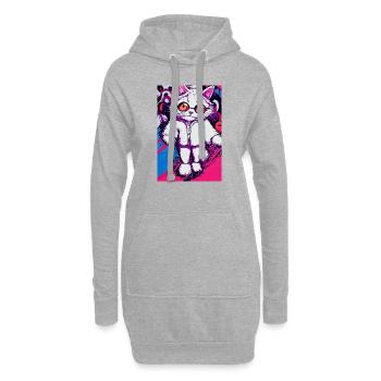 Verrücktes Katzen-Motiv im Pop-Art Stil - Hoodie-Kleid - Grau meliert - Vorne