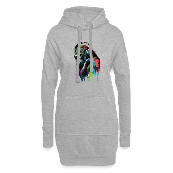 Gorille portant des écouteurs - Sweat-shirt à capuche long Femme - gris chiné - Devant