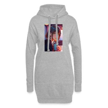 "Anime Girl Design – Ästhetisches Manga-Motiv für - Hoodie-Kleid - Grau meliert - Vorne