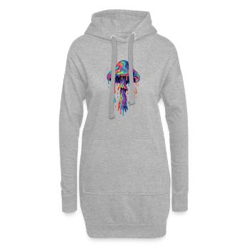 Psychedelischer Magic Mushroom – Tropfender LSD-St - Hoodie-Kleid - Grau meliert - Vorne