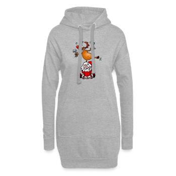 Ein Rentier ist mit einem Drink auf den Weihnachts - Hoodie-Kleid - Grau meliert - Vorne