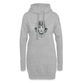 Monochromes futuristisches, von Azteken inspiriertes Porträt - Hoodie-Kleid - Grau meliert - Vorne