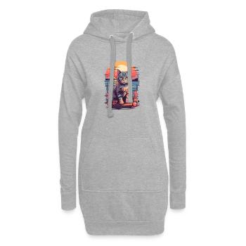 Katzen Motiv Süß, Sonnenuntergangskatze am Meer - Hoodie-Kleid - Grau meliert - Vorne