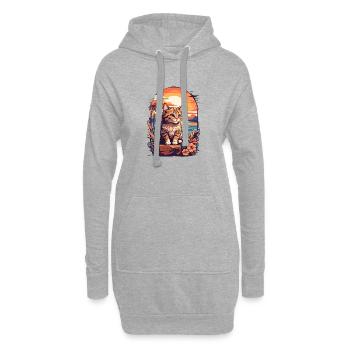 Retro Sunset Beach, Sonnenuntergangskatze am Meer - Hoodie-Kleid - Grau meliert - Vorne