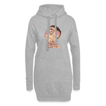 Portrait floral encré pour la mode moderne - Sweat-shirt à capuche long Femme - gris chiné - Devant