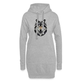 Loup dans le style mosaïque - Sweat-shirt à capuche long Femme - gris chiné - Devant