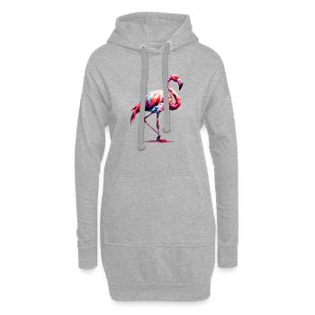 Polygonaler Flamingo - Hoodie-Kleid - Grau meliert - Vorne