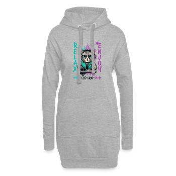 KatzenDJ Hip-Hop Splash - Hoodie-Kleid - Grau meliert - Vorne