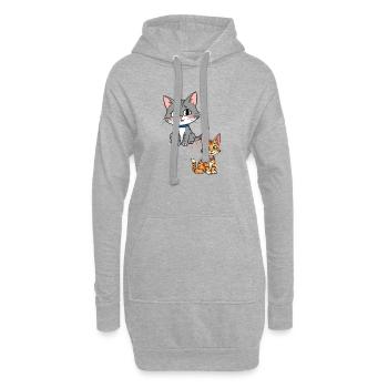 Verspielte Katzen auf niedlichem Design - Hoodie-Kleid - Grau meliert - Vorne