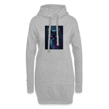 chat aux yeux rouges - Sweat-shirt à capuche long Femme - gris chiné - Devant