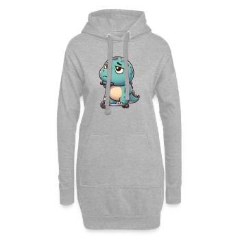 Süßer Dino Trex Roller Cartoon Langeweile  - Hoodie-Kleid - Grau meliert - Vorne