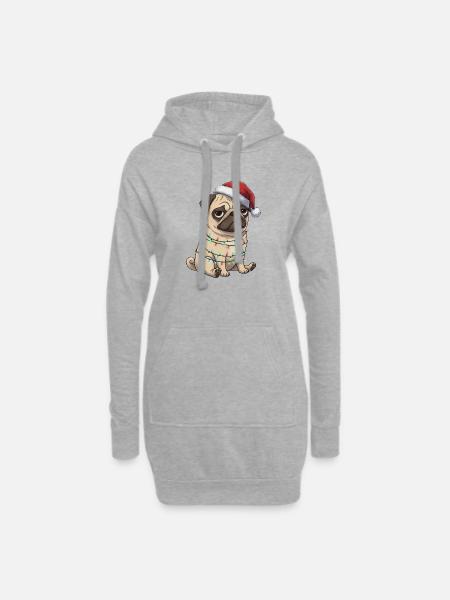 Mops Weihnachtsmann lustig clumsy Hund Weihnachten - Hoodie-Kleid - Grau meliert