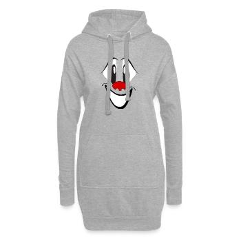 Lachendes Cartoon Gesicht mit roter Nase - Hoodie-Kleid - Grau meliert - Vorne