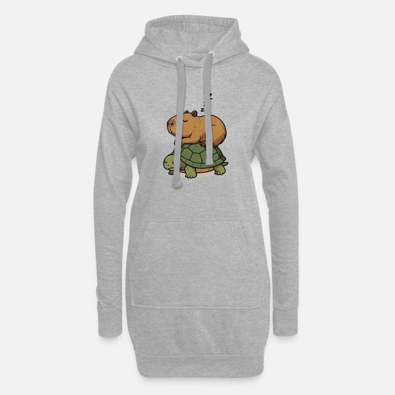 Schlummernder Capybara auf einer Schildkröte - Hoodie-Kleid - Grau meliert
