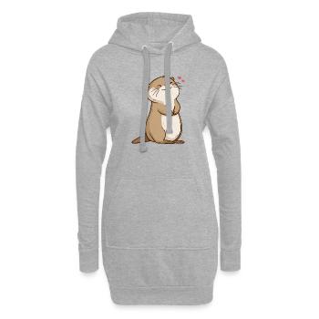 Petite loutre kawaii – Animal calme et mignon - Sweat-shirt à capuche long Femme - gris chiné - Devant