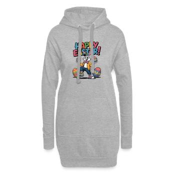 Dessin animé de lapin de Pâques avec des œufs colorés - Sweat-shirt à capuche long Femme - gris chiné - Devant