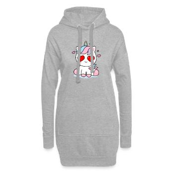 Love Unicorn Kawaii – Süßes Herzdesign - Hoodie-Kleid - Grau meliert - Vorne