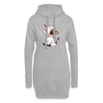Motif de dessin animé vache et veau mignons - Sweat-shirt à capuche long Femme - gris chiné - Devant