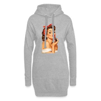 Pin-Up Girl Retro Vintage Style: Roter Kussmund - Hoodie-Kleid - Grau meliert - Vorne