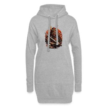Samurai mit Kirschblüten und Schädel - Hoodie-Kleid - Grau meliert - Vorne