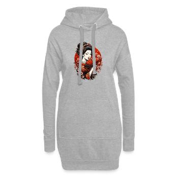 Geishas avec éventail et cerisiers en fleurs - Sweat-shirt à capuche long Femme - gris chiné - Devant