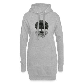 Lebensbaum mit Wurzeln – Schwarzweiß - Hoodie-Kleid - Grau meliert - Vorne