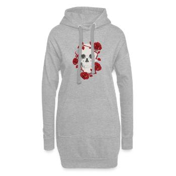 Crâne de Rose Cramoisie - Sweat-shirt à capuche long Femme - gris chiné - Devant