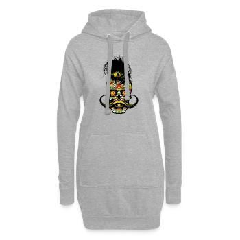 tete de mort mexicaine hipster moustache mexique m - Sweat-shirt à capuche long Femme - gris chiné - Devant