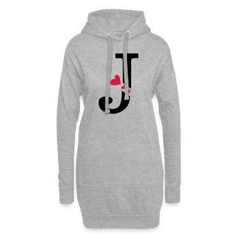 Großbuchstabe J mit Herzen - Hoodie-Kleid - Grau meliert - Vorne
