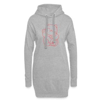 Chat porte bonheur japonais rouge - Sweat-shirt à capuche long Femme - gris chiné - Devant
