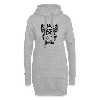 Patchwork Eule - Hoodie-Kleid - Grau meliert - Vorne