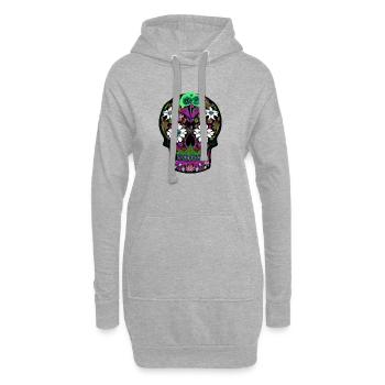 Floraler Zuckerschädel | Mexikanischer Tag der Toten - Hoodie-Kleid - Grau meliert - Vorne