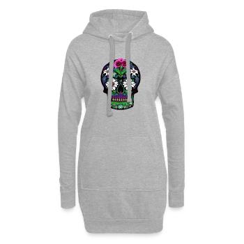 Floraler Zuckerschädel | Mexikanischer Tag der Toten - Hoodie-Kleid - Grau meliert - Vorne