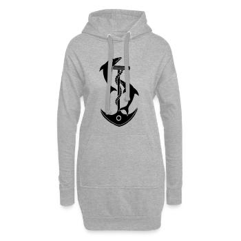 Anker und Delfine (schwarz) - Hoodie-Kleid - Grau meliert - Vorne