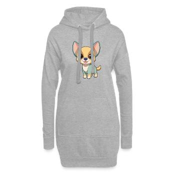 Entzückender Chiwawa-Cartoon mit großen Augen - Hoodie-Kleid - Grau meliert - Vorne