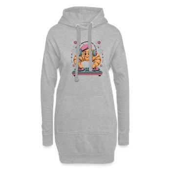 DJ français Croissant avec casque - Sweat-shirt à capuche long Femme - gris chiné - Devant