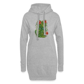 Illustration de chat floral - Sweat-shirt à capuche long Femme - gris chiné - Devant