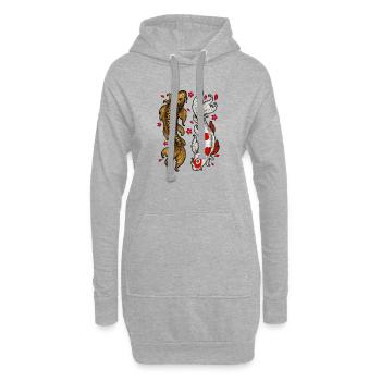 Koi Fisch Zeichnung | Liebe und Harmonie - Hoodie-Kleid - Grau meliert - Vorne