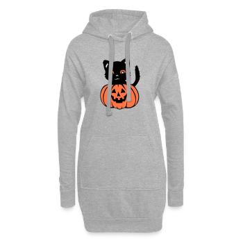 Halloween Chat Noir Citrouille Automne Effrayant Effrayant - Sweat-shirt à capuche long Femme - gris chiné - Devant