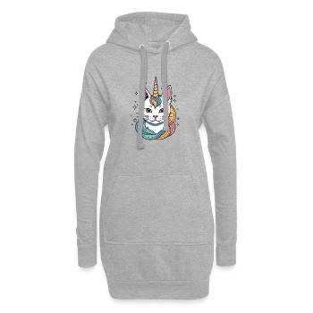 Chat Licorne Arc-en-Ciel - Sweat-shirt à capuche long Femme - gris chiné - Devant