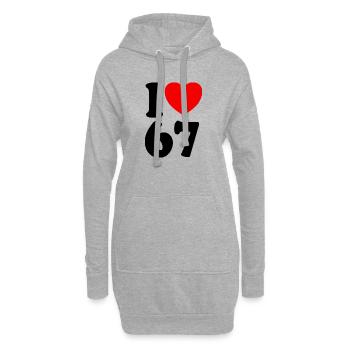 Fun 67 Zahl 6-7 I Herz 6 7 Sechs Sieben - Hoodie-Kleid - Grau meliert - Vorne