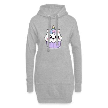 Kawaii Unicorn Cupcake – Süßes Valentinstagsdesign - Hoodie-Kleid - Grau meliert - Vorne