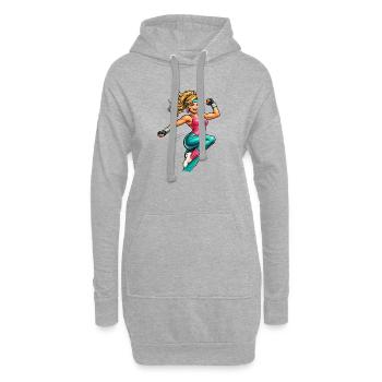 Energische Aerobic-Frau in Bewegung   - Hoodie-Kleid - Grau meliert - Vorne